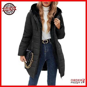 Women's Winter Fleece Lined Down Jacket Windproof Hooded Slim Fit